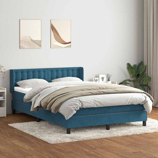 Boxspring met matras fluweel donkerblauw 160x220 cm