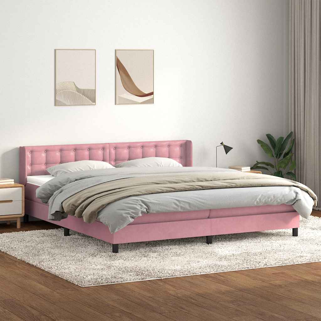 Boxspring met matras fluweel roze 200x220 cm