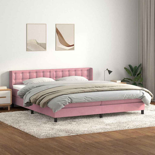 Boxspring met matras fluweel roze 200x220 cm