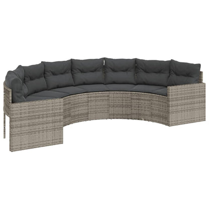 Tuinbank met kussens halfrond poly rattan grijs