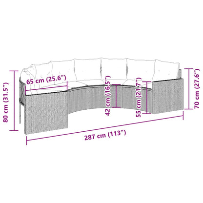 Tuinbank met kussens halfrond poly rattan grijs