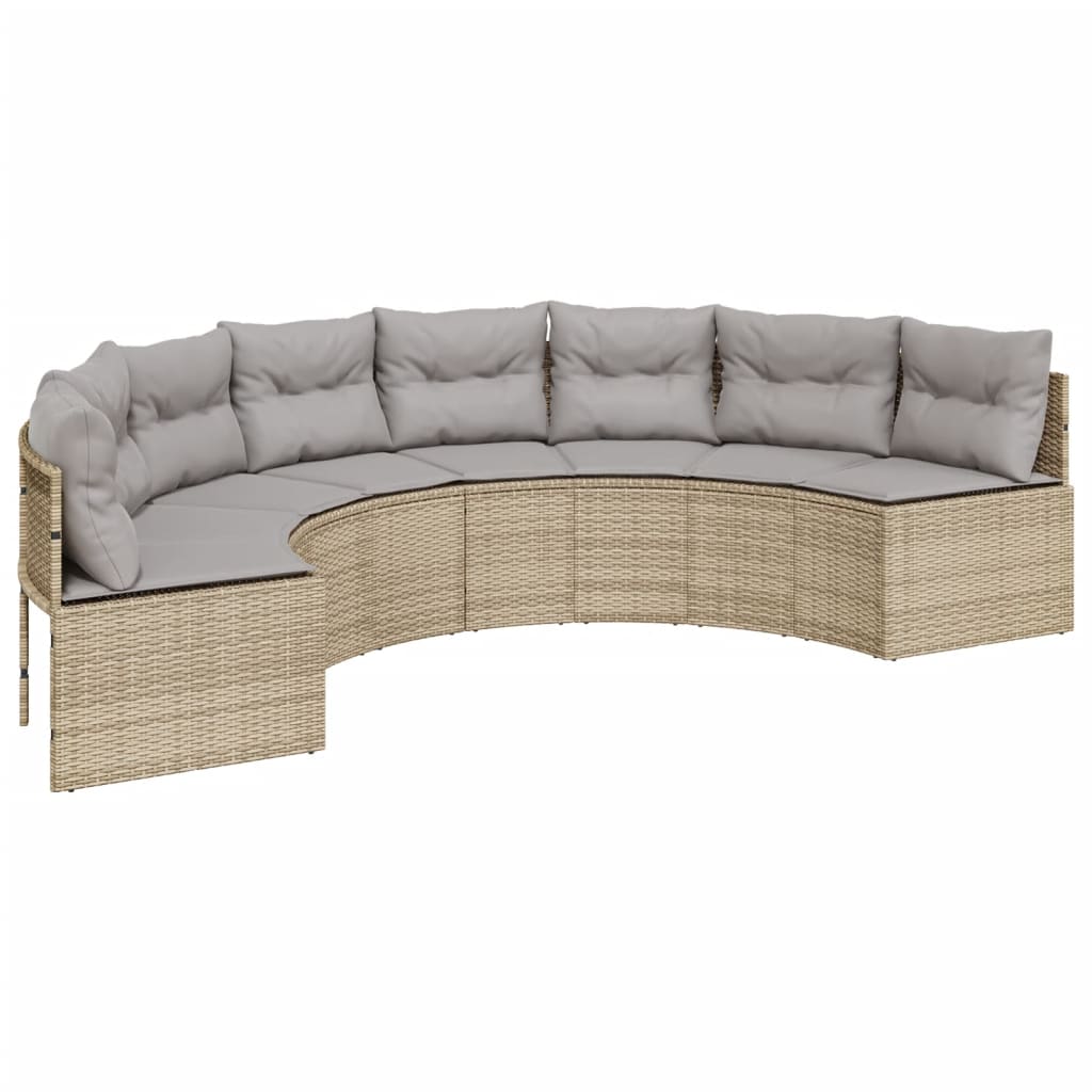 Tuinbank met kussens halfrond poly rattan beige