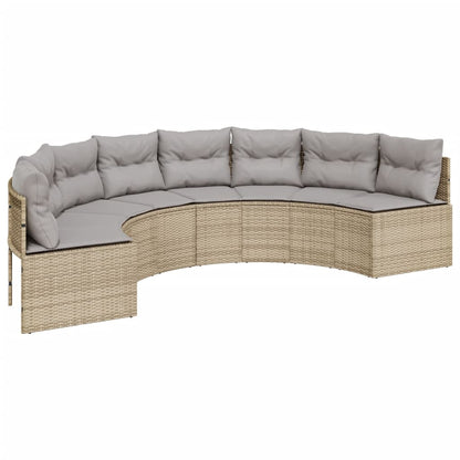 Tuinbank met kussens halfrond poly rattan beige