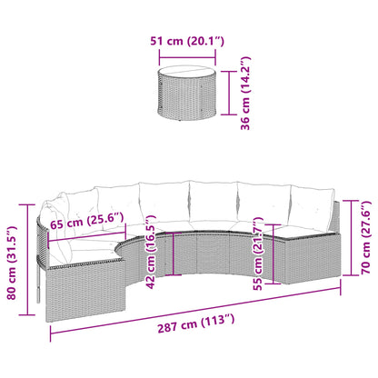 Tuinbank met tafel en kussens halfrond poly rattan zwart