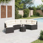 Tuinbank met tafel en kussens halfrond poly rattan zwart