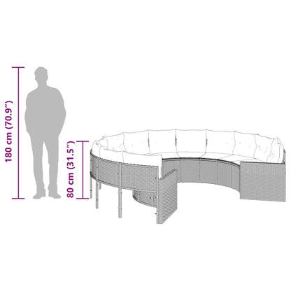 Tuinbank met kussens rond poly rattan zwart
