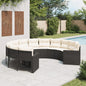 Tuinbank met kussens rond poly rattan zwart