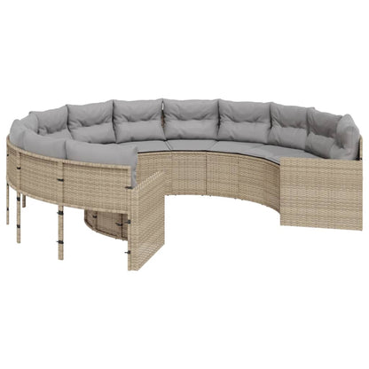 Tuinbank met kussens rond poly rattan beige