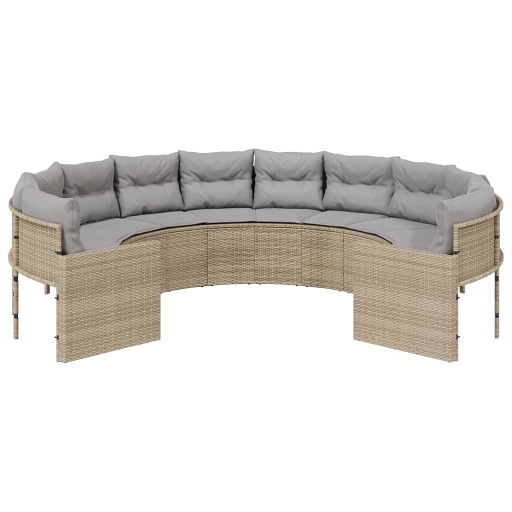 Tuinbank met kussens rond poly rattan beige