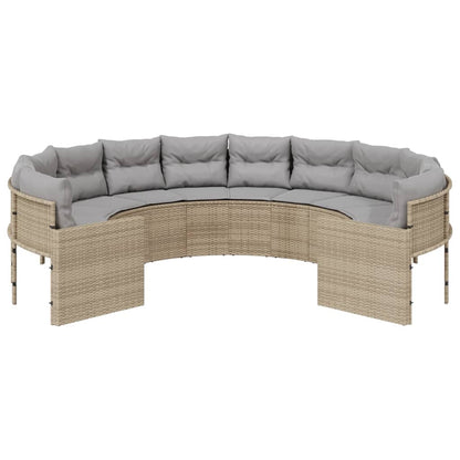 Tuinbank met kussens rond poly rattan beige