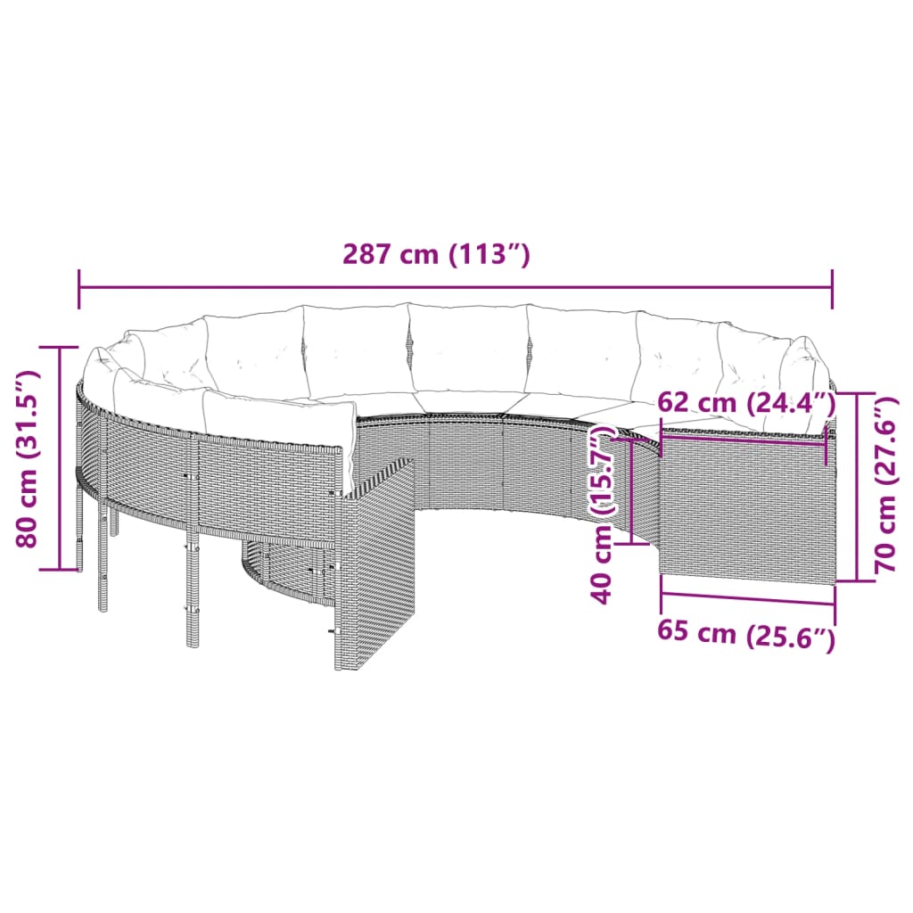 Tuinbank met kussens rond poly rattan beige