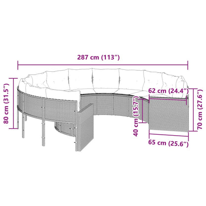 Tuinbank met kussens rond poly rattan beige