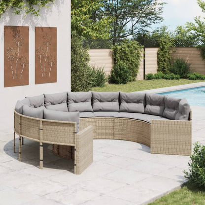 Tuinbank met kussens rond poly rattan beige