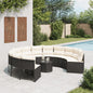 Tuinbank met tafel en kussens rond poly rattan zwart