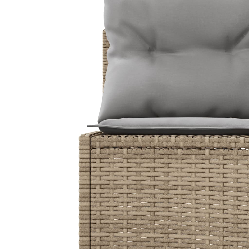 Tuinbank met tafel en kussens rond poly rattan beige