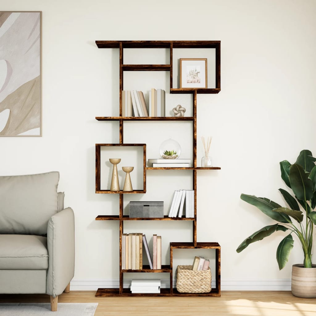 Boekenkast 92x29x188 cm bewerkt hout gerookt eikenkleurig
