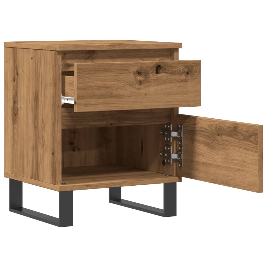 Nachtkastje 40x35x50 cm bewerkt hout artisanaal eikenkleur
