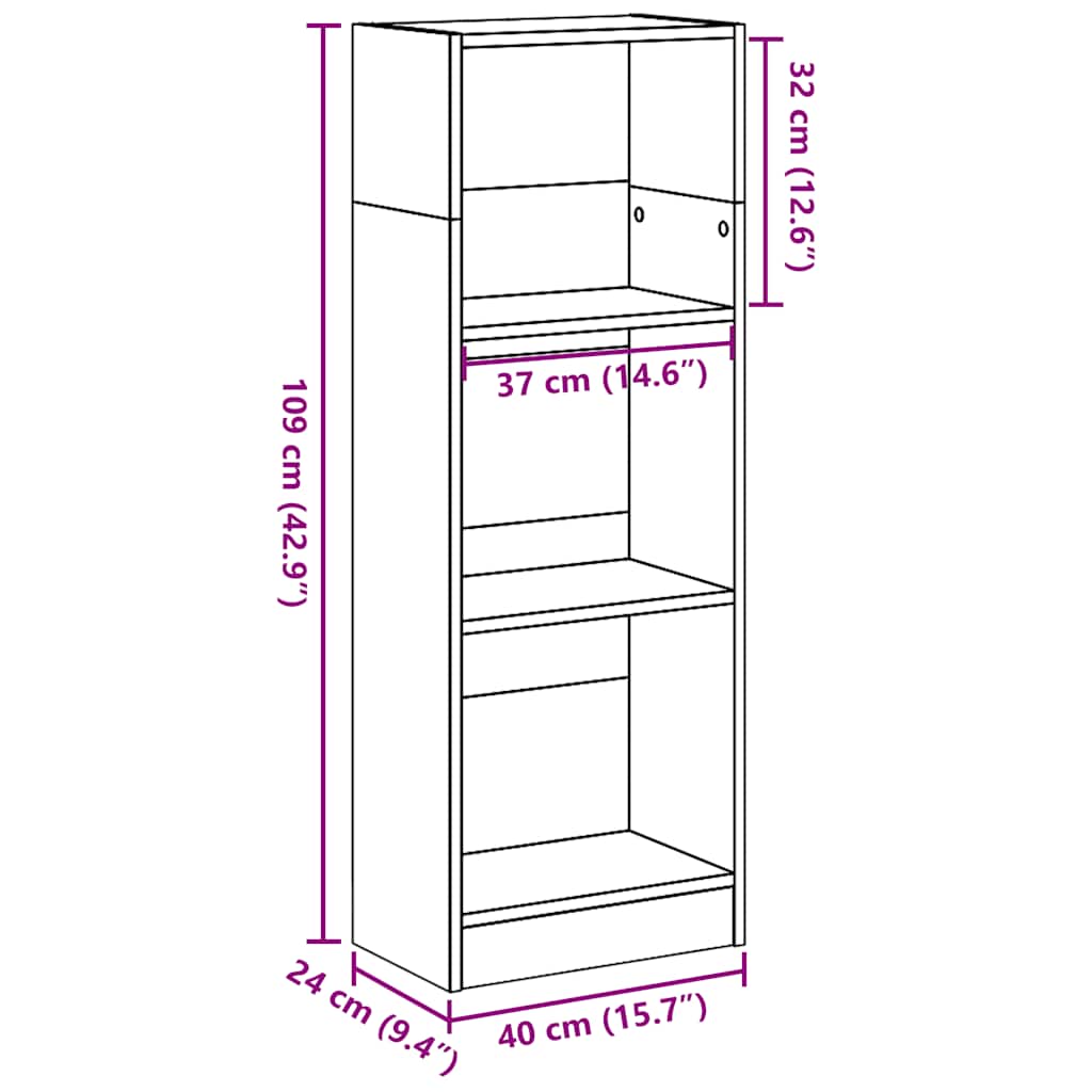 Boekenkast 40x24x109 cm bewerkt hout hoogglans wit