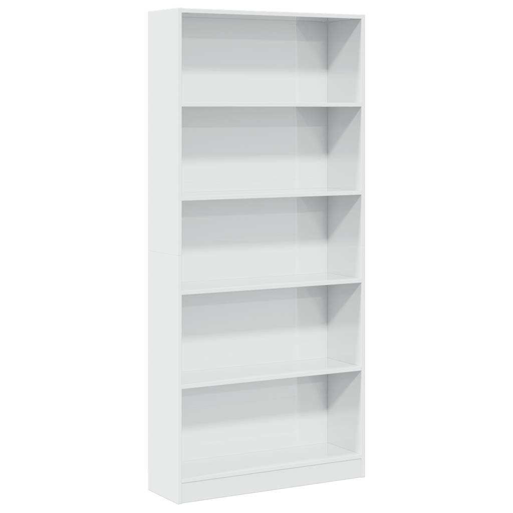 Boekenkast 80x24x176 cm bewerkt hout hoogglans wit