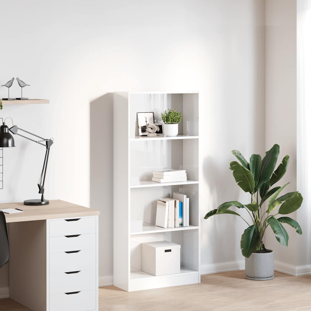 Boekenkast 60x24x143 cm bewerkt hout hoogglans wit