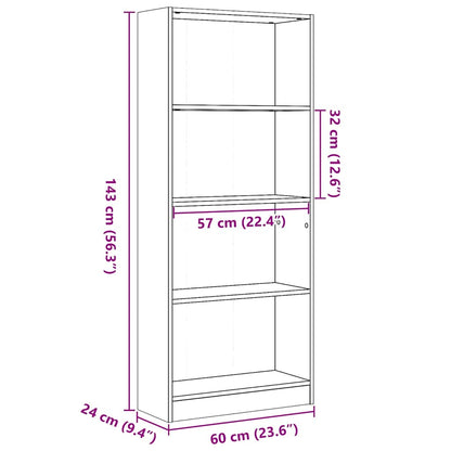 Boekenkast 60x24x143 cm bewerkt hout hoogglans wit