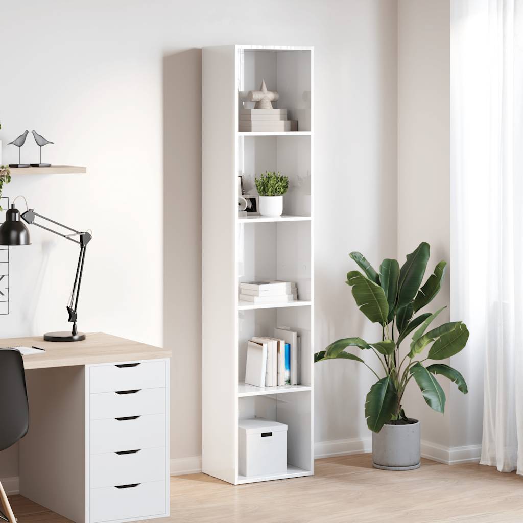 Boekenkast 40x30x189 cm bewerkt hout hoogglans wit
