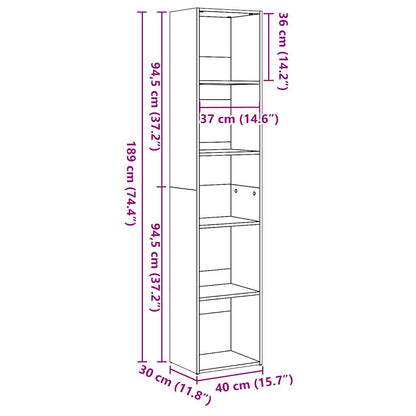 Boekenkast 40x30x189 cm bewerkt hout hoogglans wit