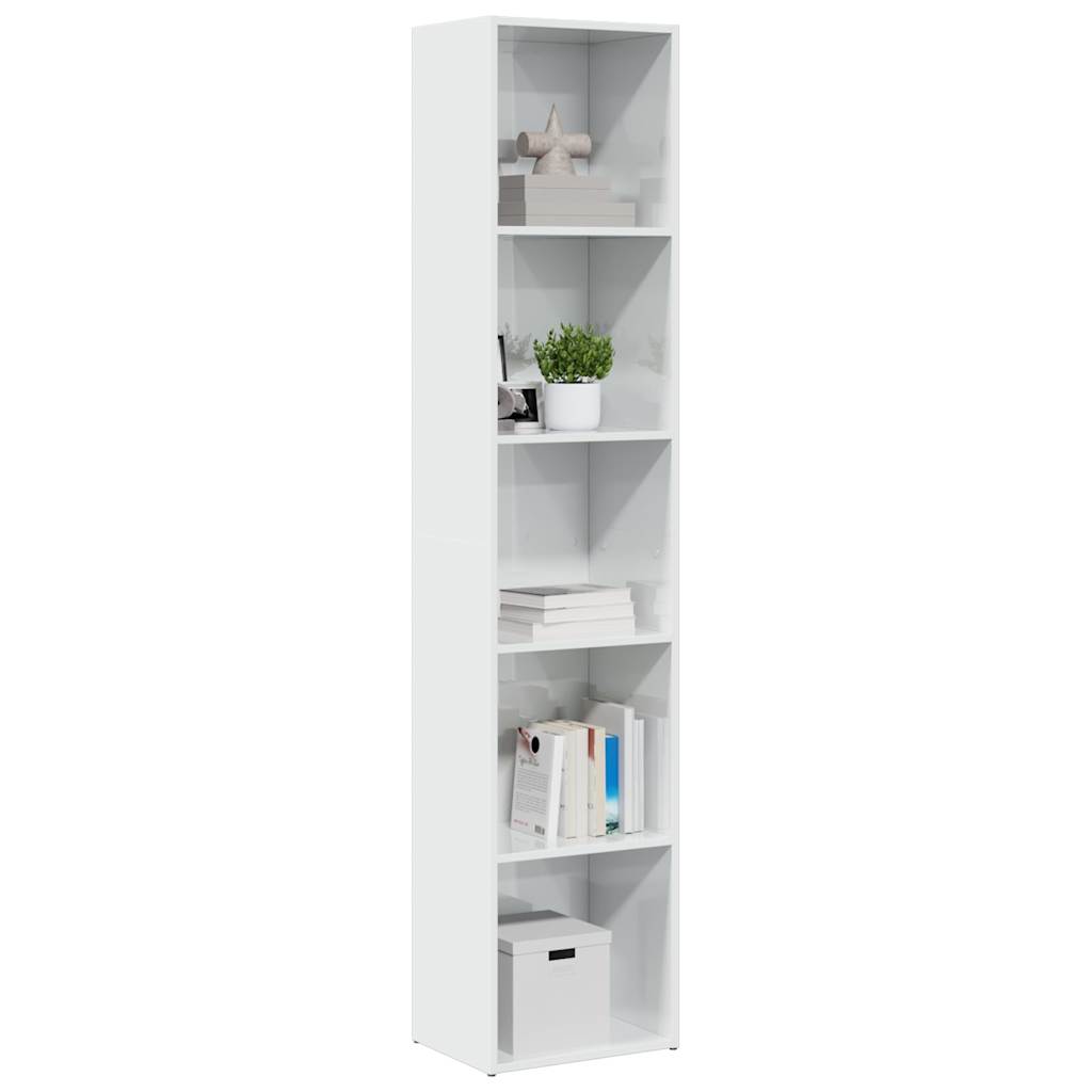 Boekenkast 40x30x189 cm bewerkt hout hoogglans wit