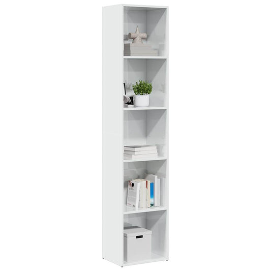 Boekenkast 40x30x189 cm bewerkt hout hoogglans wit