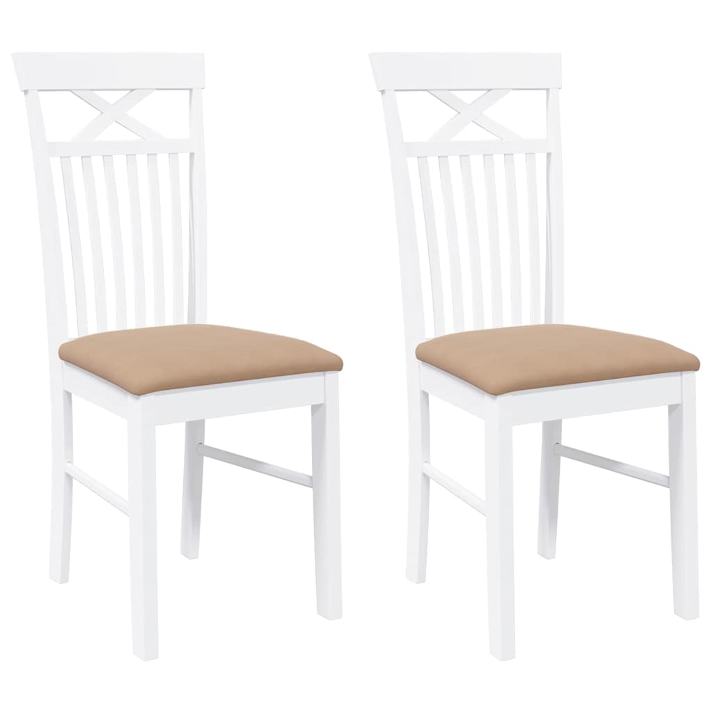Eetkamerstoelen met kussens 2 st massief hout rubber wit