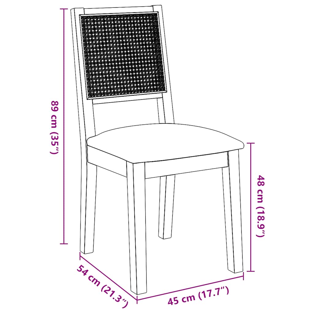 Eetkamerstoelen met kussens 2 st massief hout rubber