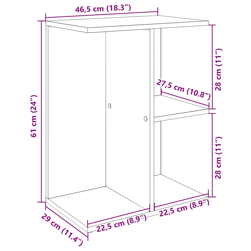 Nachtkastje 46,5x29x61 cm bewerkt hout bruin eikenkleur
