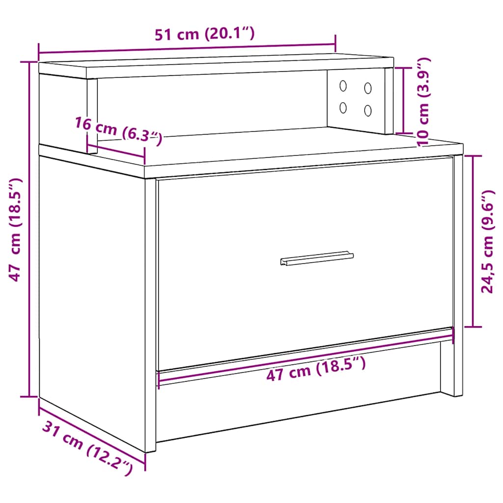 Nachtkastjes 2 st met lade 51x31x47 cm sonoma eikenkleurig