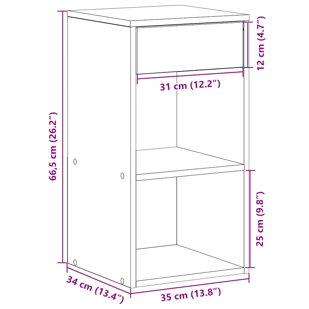 Nachtkastjes 2 st met lade 35x34x66,5cm artisanaal eikenkleurig