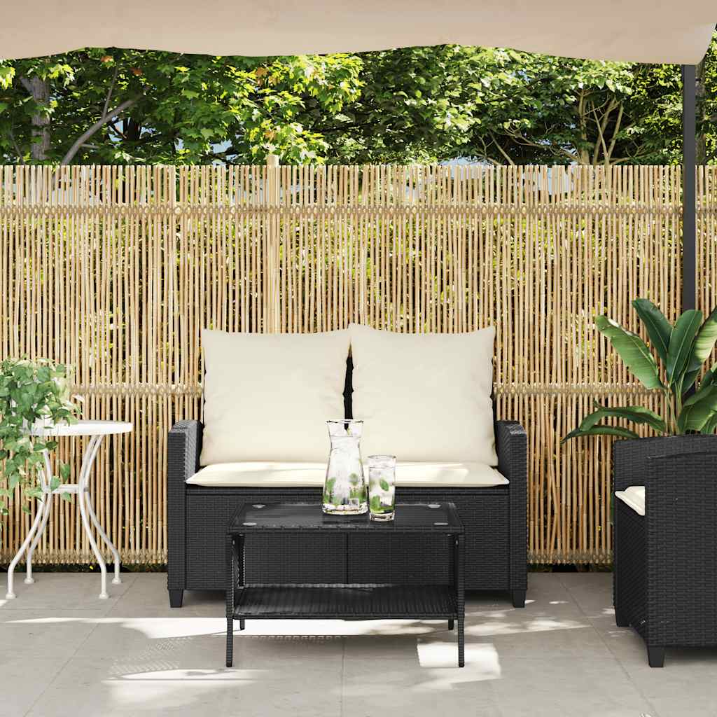 Tuinbank 2-zits met kussens & tafel poly rattan zwart