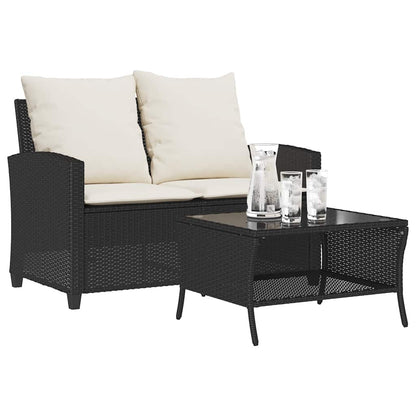 Tuinbank 2-zits met kussens & tafel poly rattan zwart