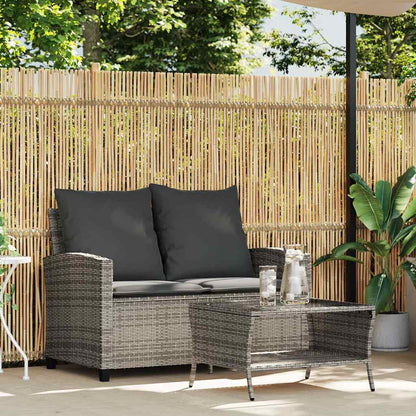 Tuinbank 2-zits met kussens & tafel poly rattan grijs