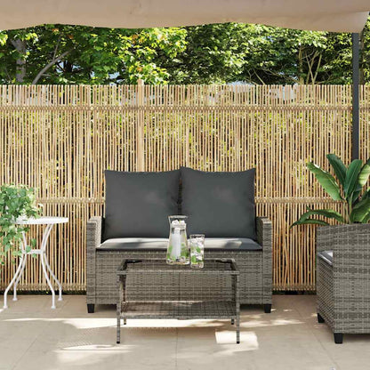 Tuinbank 2-zits met kussens & tafel poly rattan grijs