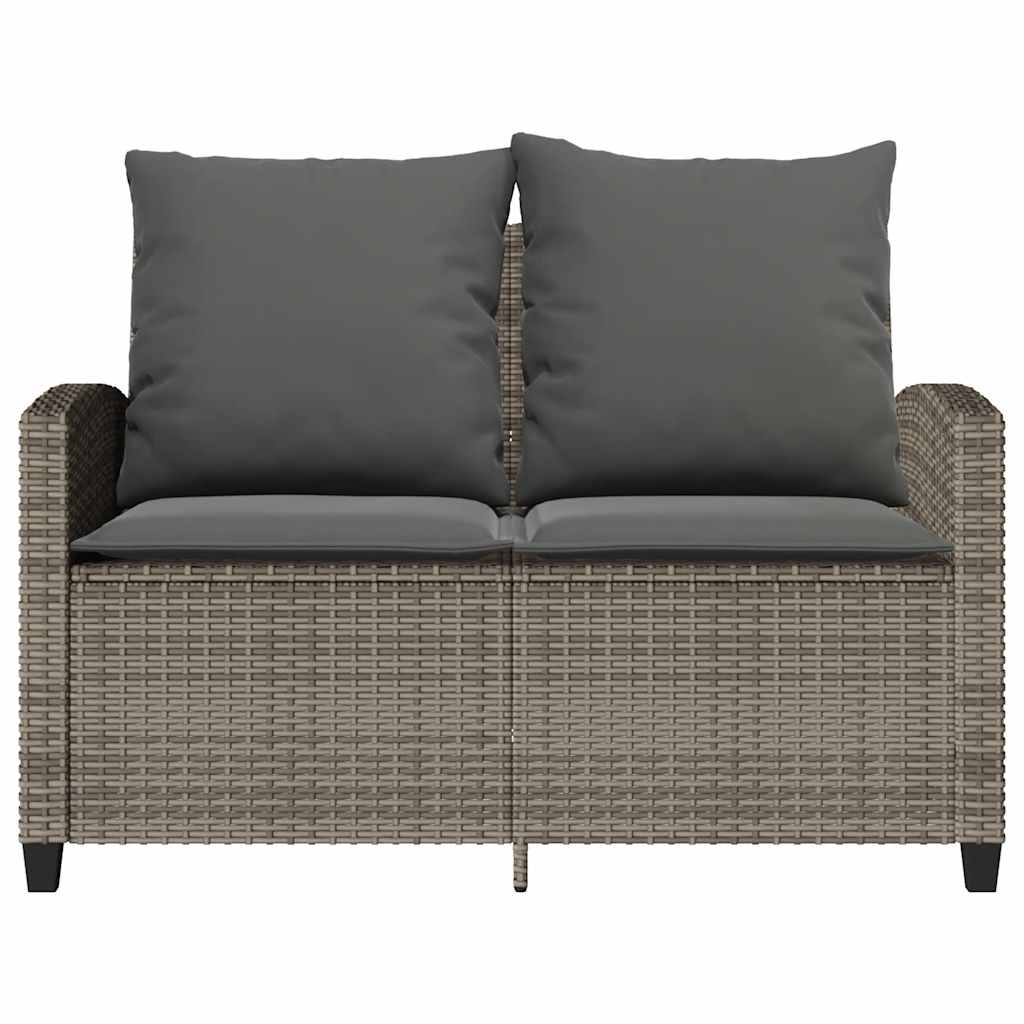 Tuinbank 2-zits met kussens & tafel poly rattan grijs
