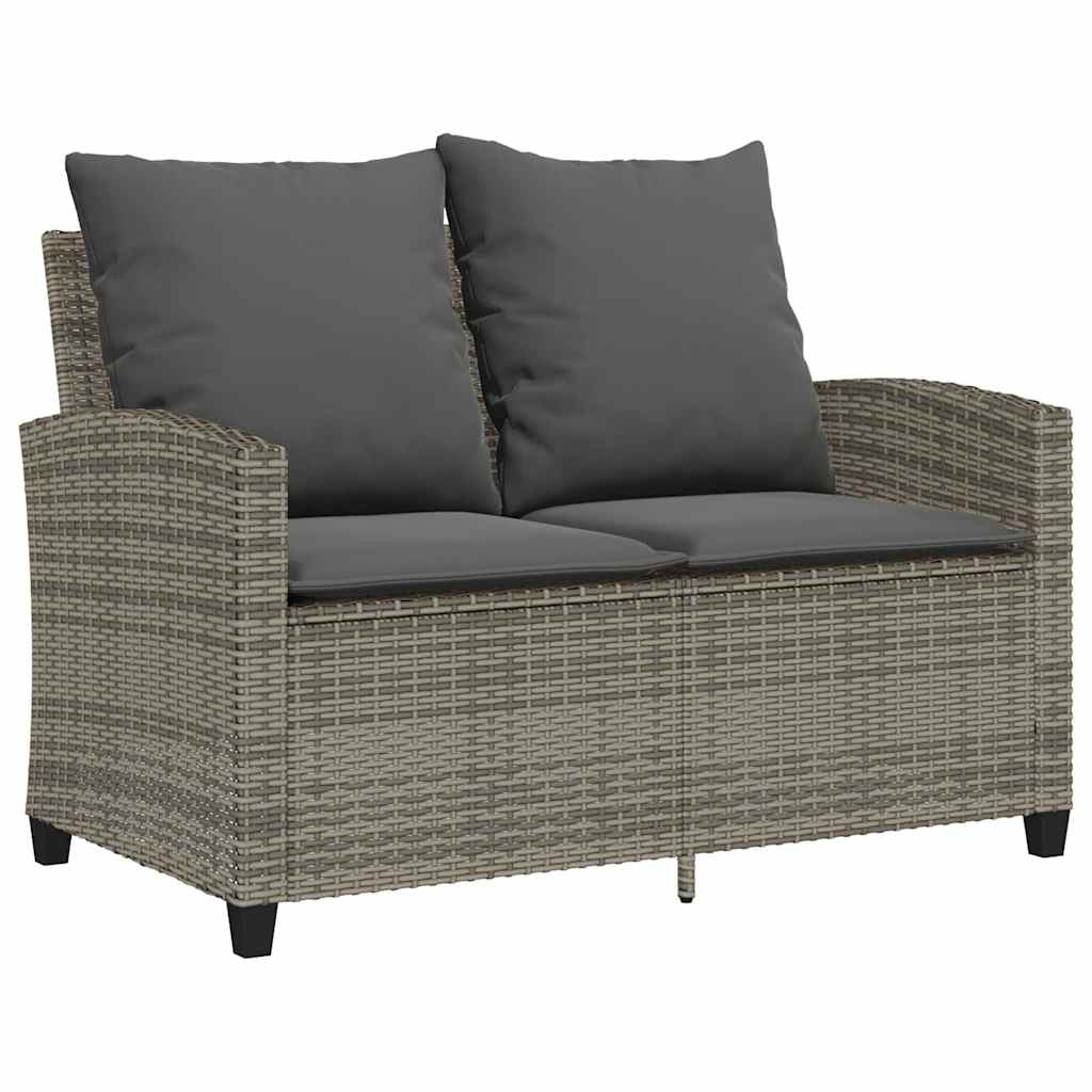 Tuinbank 2-zits met kussens & tafel poly rattan grijs