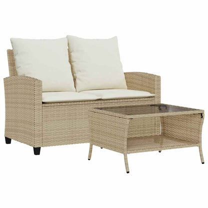 Tuinbank 2-zits met kussens & tafel poly rattan beige