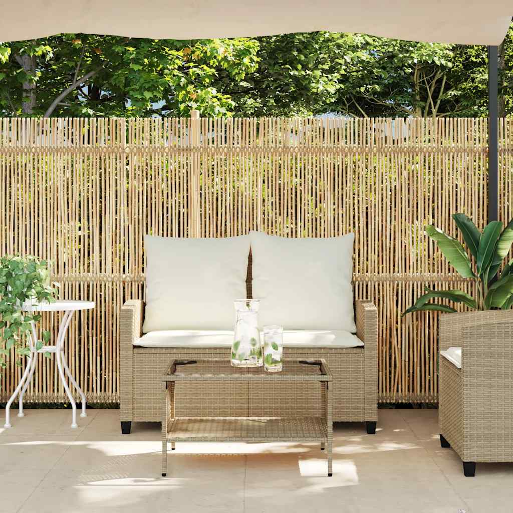 Tuinbank 2-zits met kussens & tafel poly rattan beige