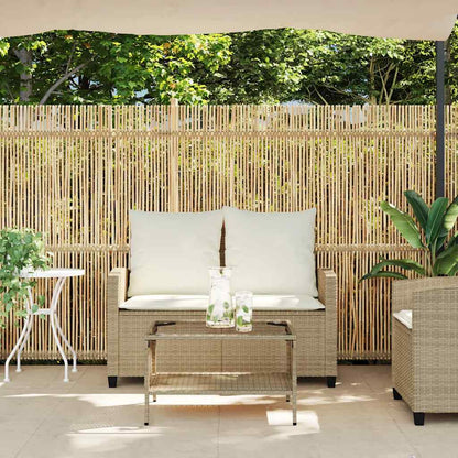 Tuinbank 2-zits met kussens & tafel poly rattan beige