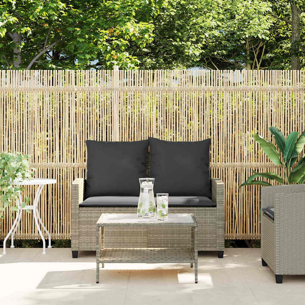 Tuinbank 2-zits met kussens & tafel poly rattan lichtgrijs