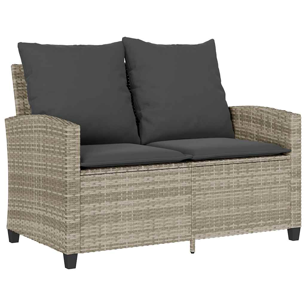 Tuinbank 2-zits met kussens & tafel poly rattan lichtgrijs