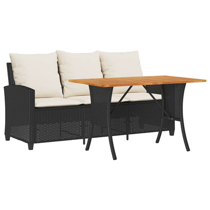 Tuinbank 3-zits met kussens & tafel poly rattan zwart