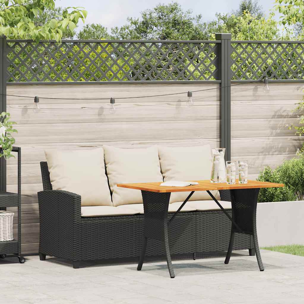 Tuinbank 3-zits met kussens & tafel poly rattan zwart