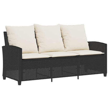 Tuinbank 3-zits met kussens & tafel poly rattan zwart
