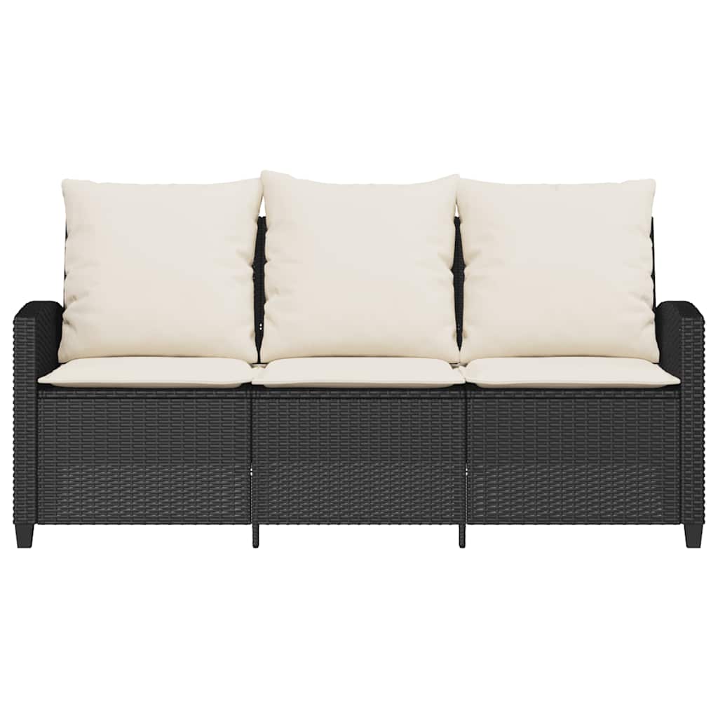 Tuinbank 3-zits met kussens & tafel poly rattan zwart