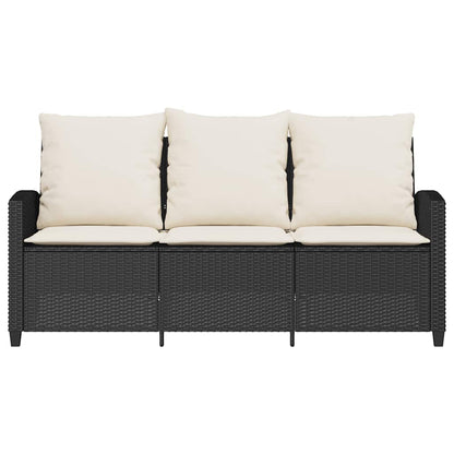 Tuinbank 3-zits met kussens & tafel poly rattan zwart